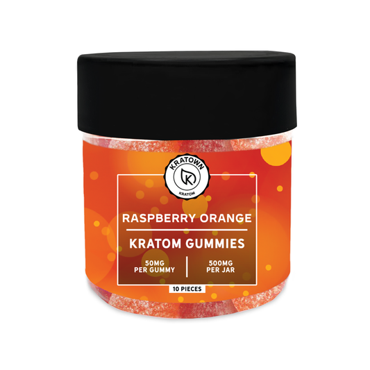 50mg Kratom Gummies, Raspberry-Orange, 10 pcs